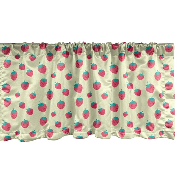 Ambesonne Strawberry Window Valance, Summer Delicious Fruits of Different Sizes Pattern on Pastel Background, Curtain Valance for Kitchen Bedroom Decor with Rod Pocket, 54" X 12", Cream Dark Coral