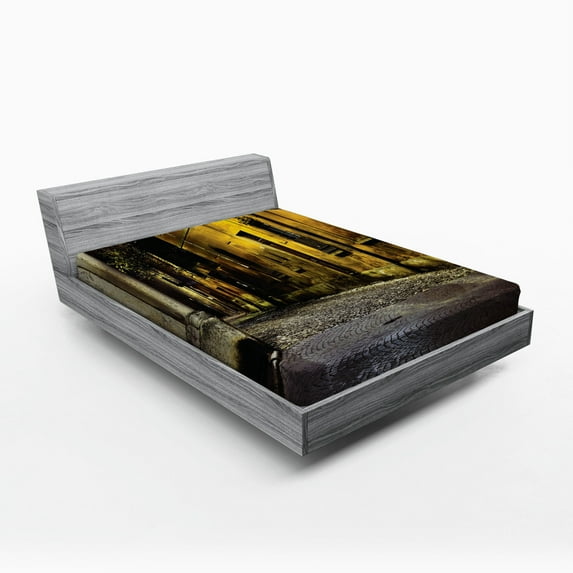 Ambesonne Street Fitted Sheet, Dark City Old Avenues, Queen Size, Multicolor