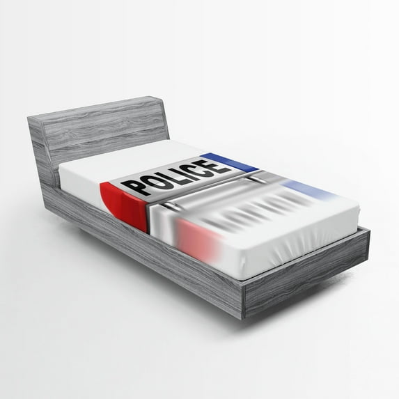 Ambesonne Street Fitted Sheet, Police Car Sirens Blue, Twin Size, Red Blue and White