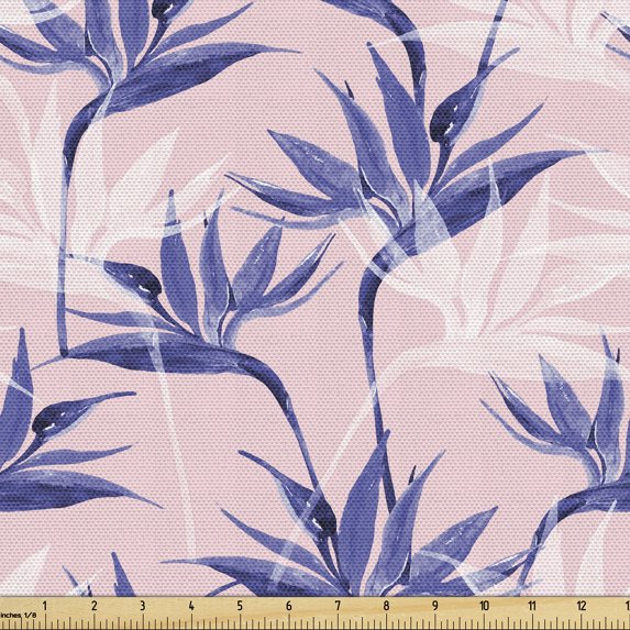 Ambesonne Strelitzia Fabric by the Yard Upholstery, Aquarelle Flowers Retro, 3 Yards, Dark Lavender Pale Pink
