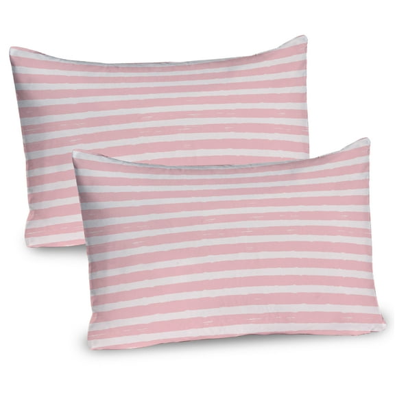 Ambesonne Stripe Pillow Sham 2 Pack, Brushstroke Stripes Pastel, 26"x20", Pale Pink Blush