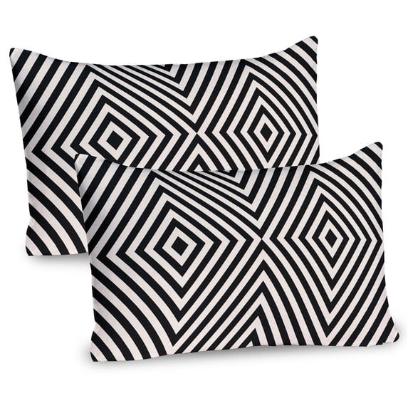 Ambesonne Stripe Pillow Sham 2 Pack, Optical Illusion Rhombuses, 30"x20", Eggshell Charcoal Grey