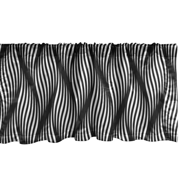 Ambesonne Stripe Valance Pack of 2, Modern Swirling Effect Lines, 54"X18", Charcoal Grey White