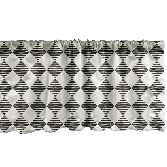 Ambesonne Stripe Valance Pack of 2, Rhombuses with Wavy Lines, 54"X12", Eggshell Charcoal Grey