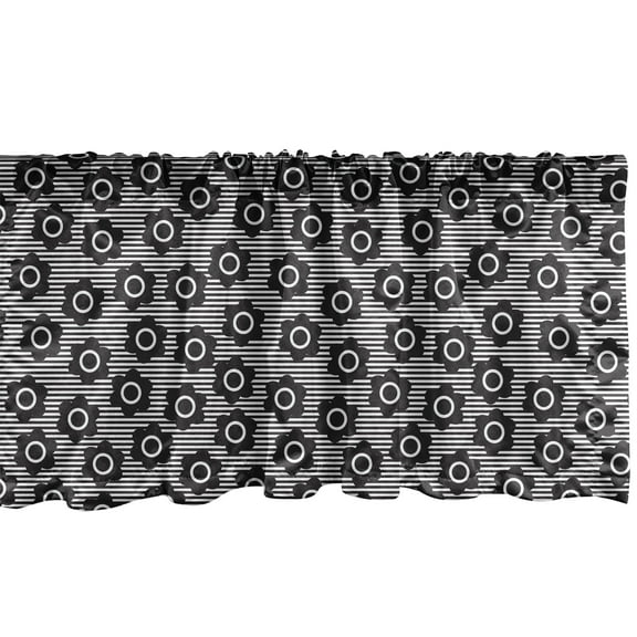 Ambesonne Stripe Window Valance, Flowers on Monochrome Lines, 54" X 12", Charcoal Grey White