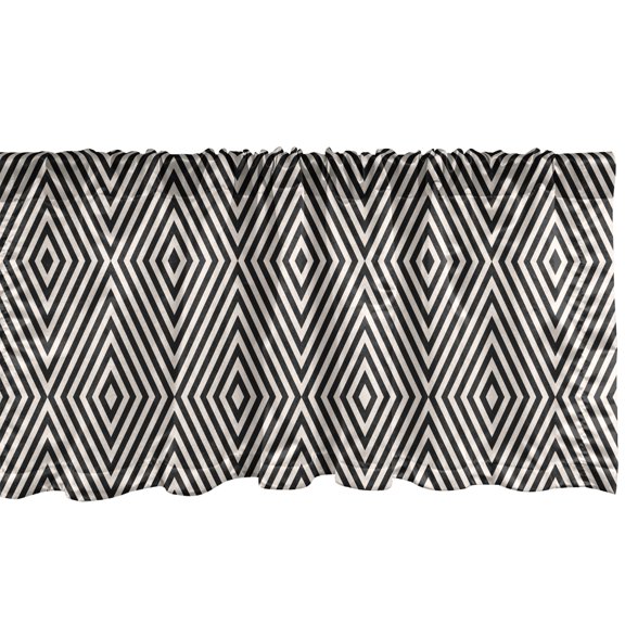 Ambesonne Stripe Window Valance, Optical Illusion Rhombuses, 54" X 12", Eggshell Charcoal Grey