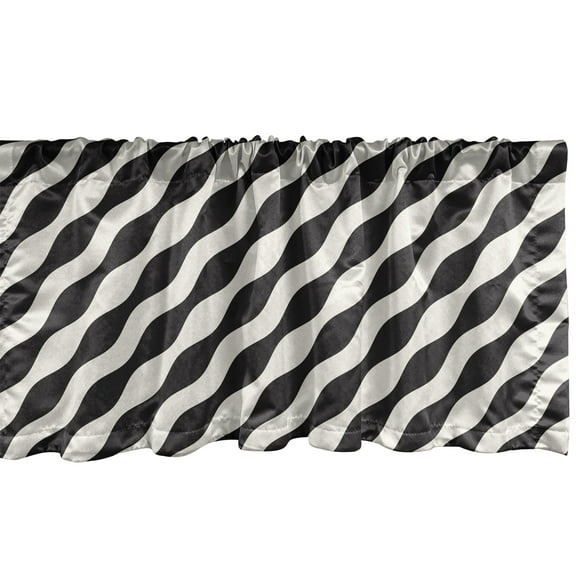 Ambesonne Stripe Window Valance, Retro Art Wavy Lines Pattern, 42" x 12", Charcoal Grey and Ivory