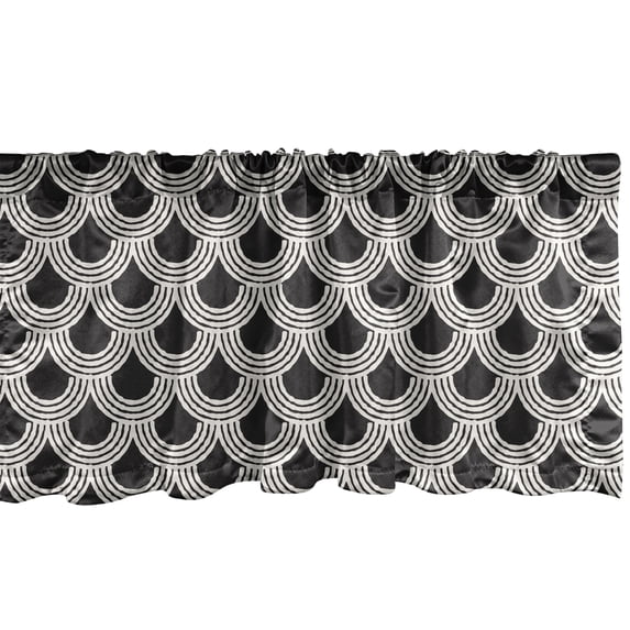Ambesonne Stripe Window Valance, Retro Overlap Nested Circles, 54" X 18", Charcoal Grey Eggshell