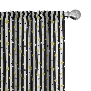 Ambesonne Striped 4-Panel Curtains, Vertical Lines Stars, 56"x63", Black White and Yellow