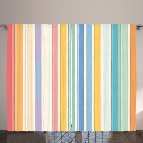Ambesonne Striped Curtains 2 Panel Set, Happy Pastel Vertical Lines, 108" x 90", Yellow Multicolor