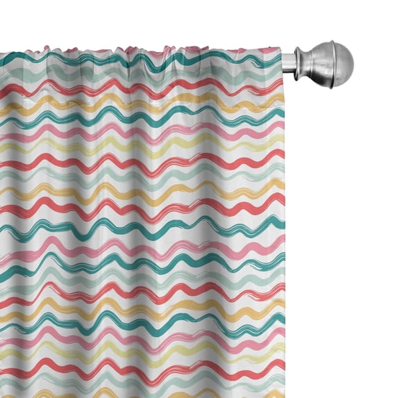 Ambesonne Striped Curtains, Boho Wavy Rough Lines, Pair of 28"x95", Multicolor
