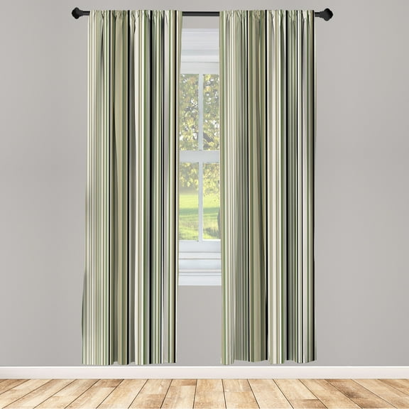 Ambesonne Striped Curtains, Geometric Abstract Vintage, Pair of 28"x63", Sage Green