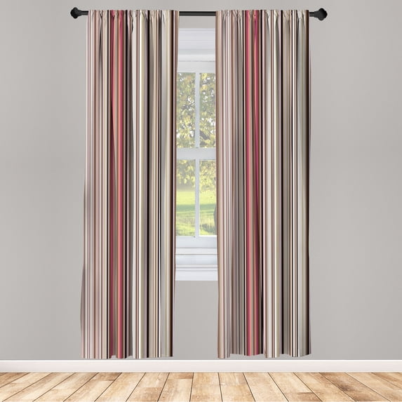 Ambesonne Striped Curtains, Geometric Abstract Vintage, Pair of 28"x63", Warm Taupe