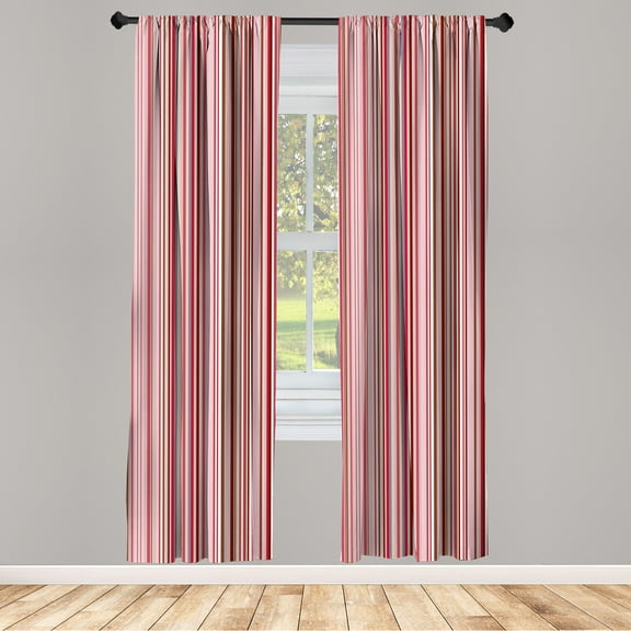 Ambesonne Striped Curtains, Geometric Abstract Vintage, Pair of 28"x84", Dried Rose