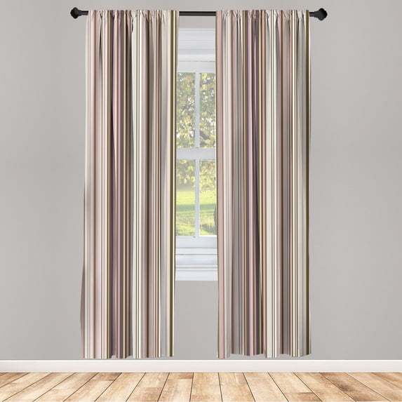 Ambesonne Striped Curtains, Geometric Abstract Vintage, Pair of 28"x84", Pale Taupe