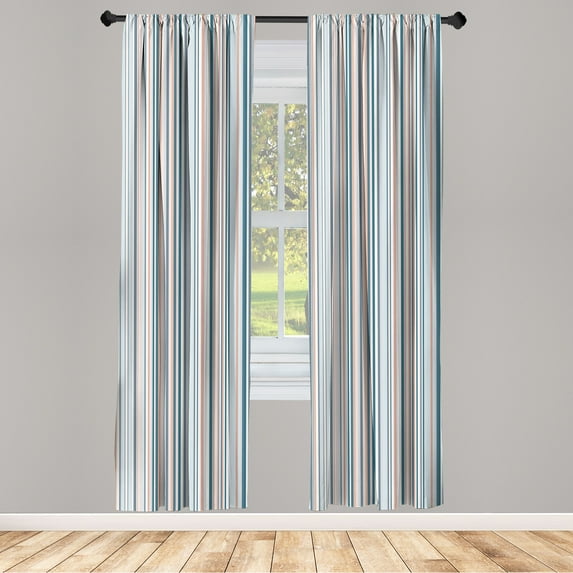 Ambesonne Striped Curtains, Geometric Abstract Vintage, Pair of 28"x95", Pale Teal