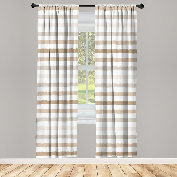 Ambesonne Striped Curtains, Geometric Brush Style Art, Pair of 28"x63", Grey Beige