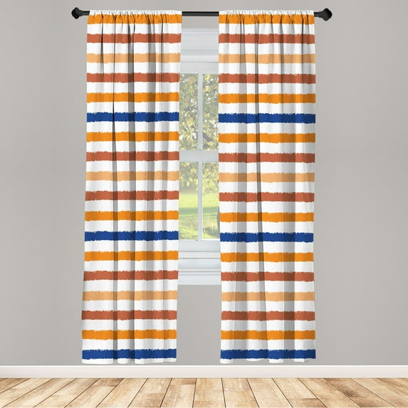 Ambesonne Striped Curtains, Geometric Brush Style Art, Pair of 28"x63", Marigold Blue