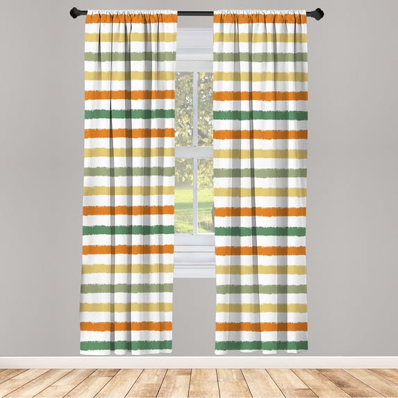 Ambesonne Striped Curtains, Geometric Brush Style Art, Pair of 28"x63", Orange Beige