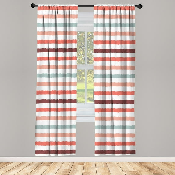 Ambesonne Striped Curtains, Geometric Brush Style Art, Pair of 28"x63", Pink Coral