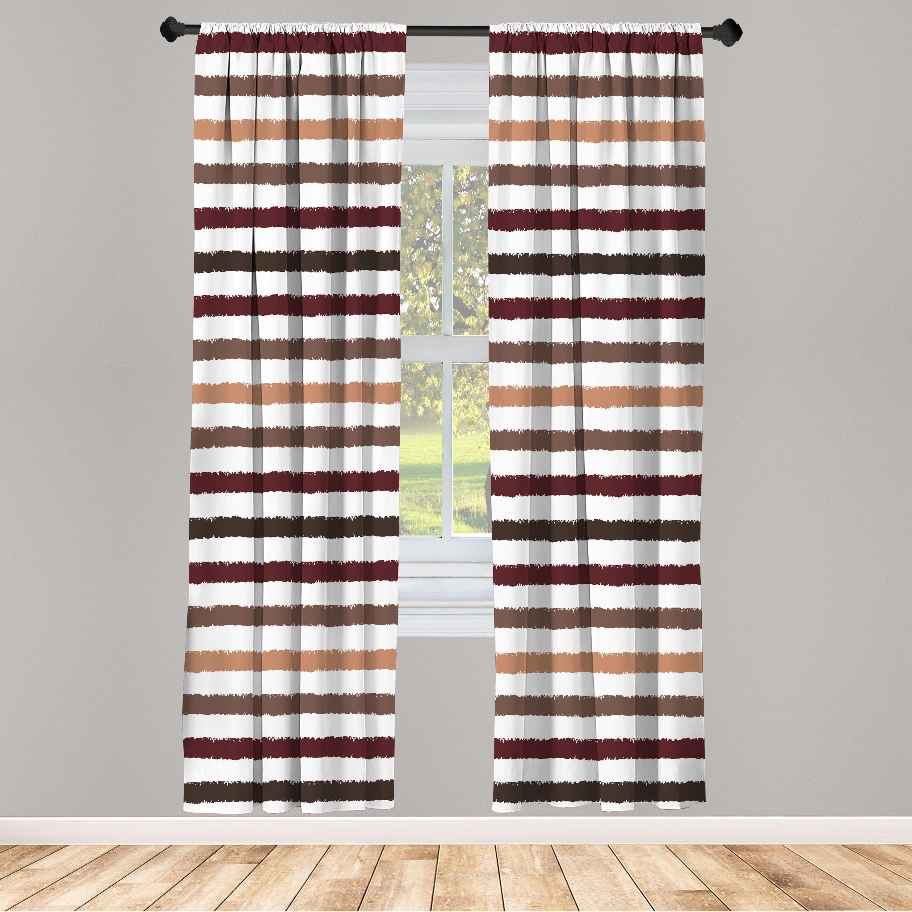 Coffee and Taupe Striped Microfiber Rod Pocket Curtain Panels