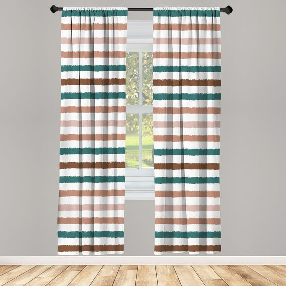 Ambesonne Striped Curtains, Geometric Brush Style Art, Pair of 28"x84", Dark Teal