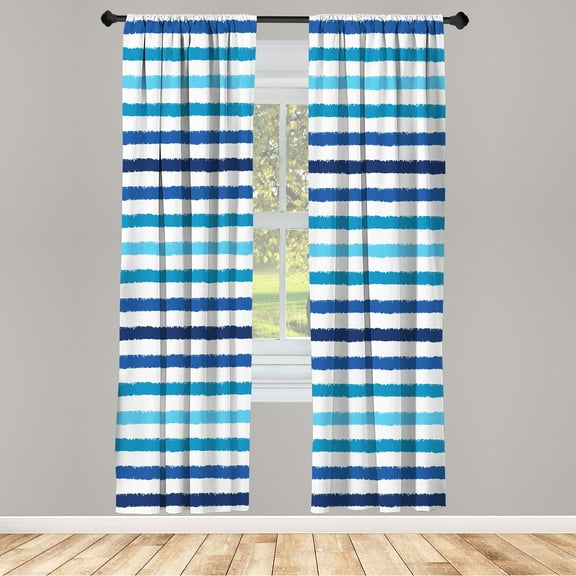 Ambesonne Striped Curtains, Geometric Brush Style Art, Pair of 28"x84", Night Blue