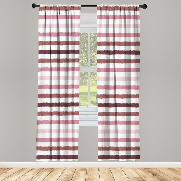 Ambesonne Striped Curtains, Geometric Brush Style Art, Pair of 28"x84", Pink