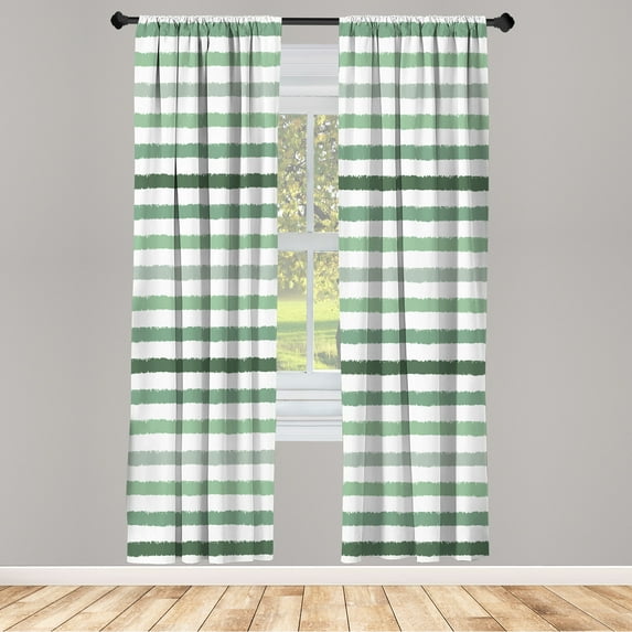 Ambesonne Striped Curtains, Geometric Brush Style Art, Pair of 28"x84", Reseda Green