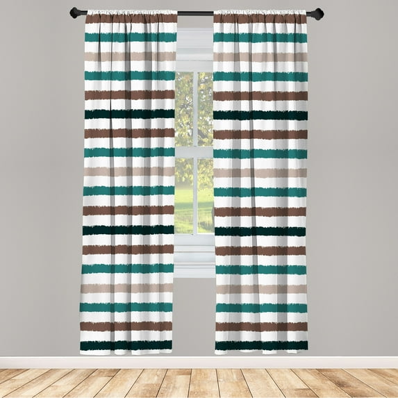 Ambesonne Striped Curtains, Geometric Brush Style Art, Pair of 28"x84", Teal Dust
