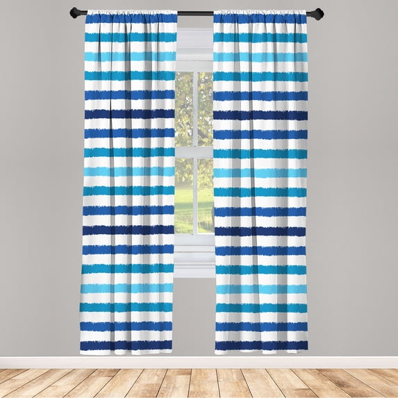 Ambesonne Striped Curtains, Geometric Brush Style Art, Pair of 28"x95", Night Blue
