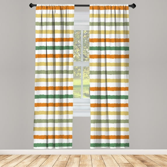 Ambesonne Striped Curtains, Geometric Brush Style Art, Pair of 28"x95", Orange Beige