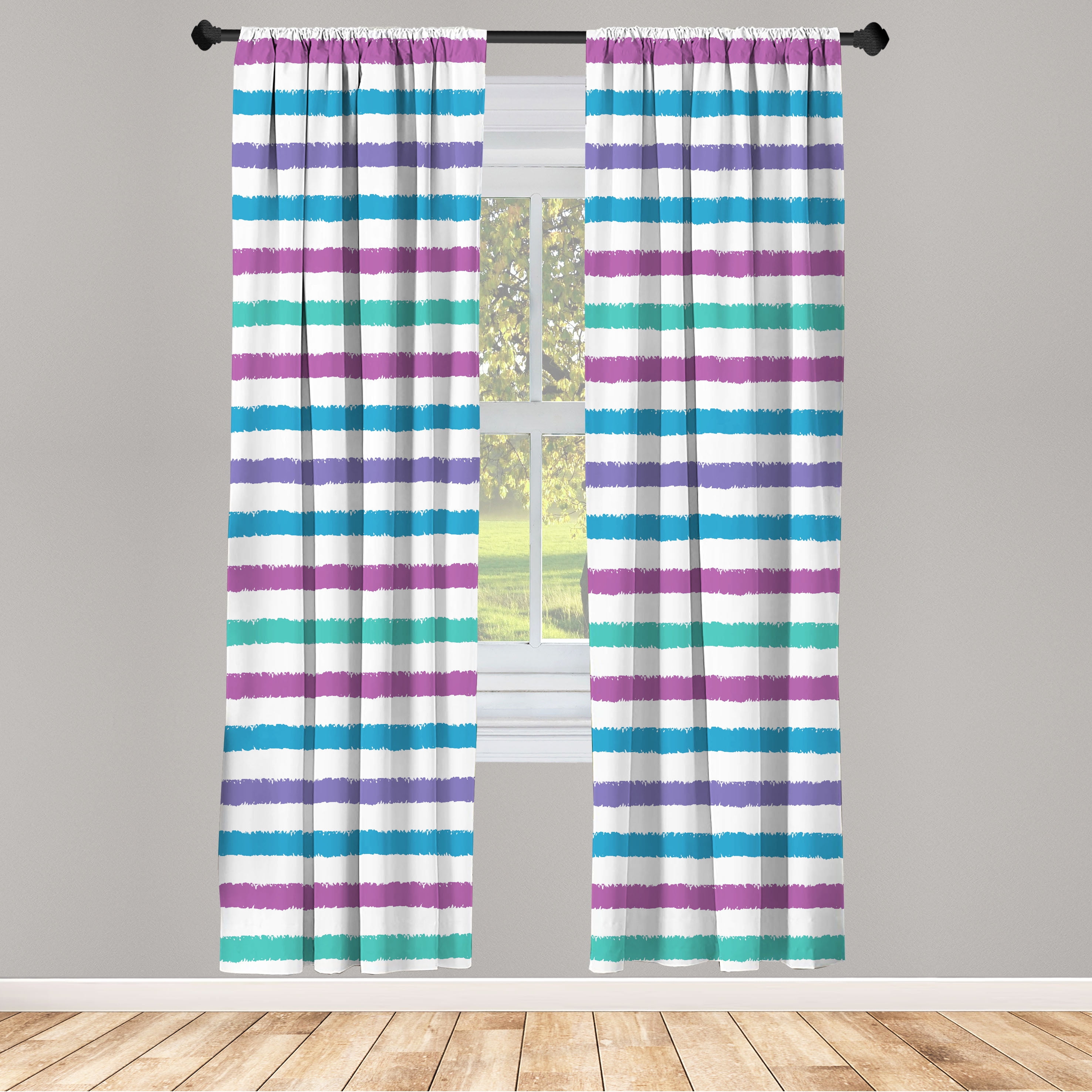 Blue and Purple Striped Microfiber Rod Pocket Curtain Panels, Set of 2