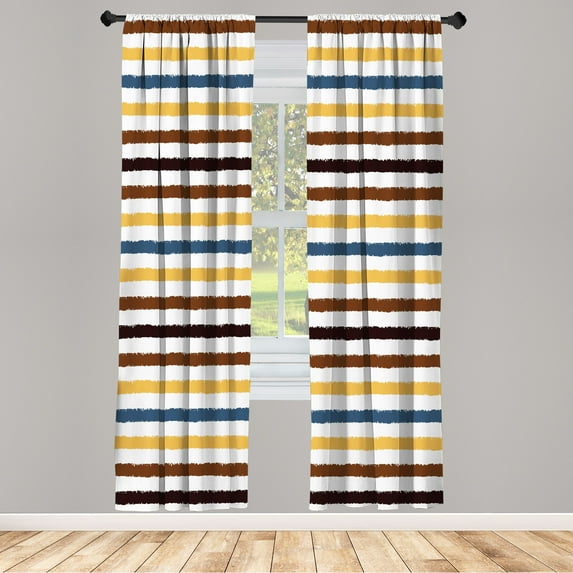 Ambesonne Striped Curtains, Geometric Brush Style Art, Pair of 28"x95", Yellow Blue