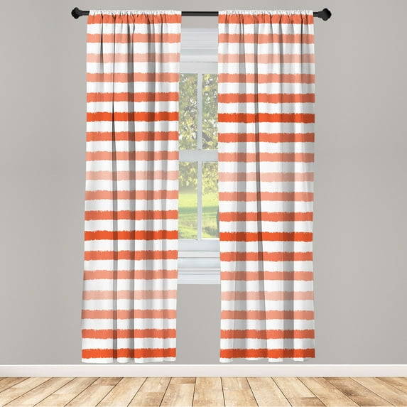 Ambesonne Striped Curtains, Geometric Brush Style Print, Pair of 28"x63", Coral Pink