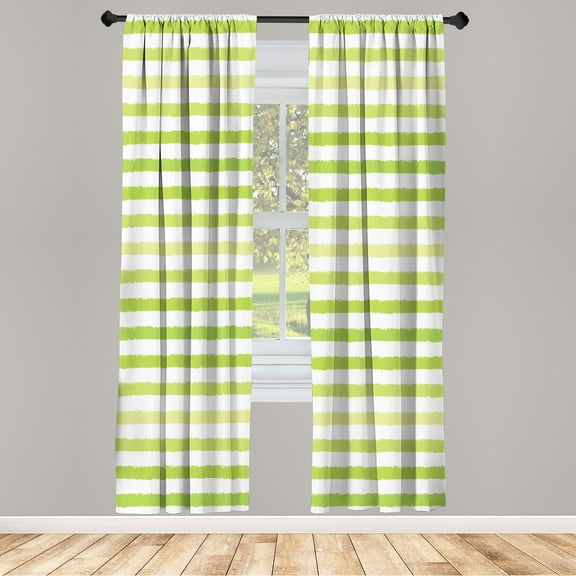 Ambesonne Striped Curtains, Geometric Brush Style Print, Pair of 28"x63", Pastel Green