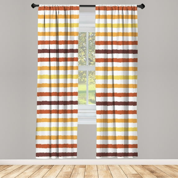 Ambesonne Striped Curtains, Geometric Brush Style Print, Pair of 28"x84", Pale Yellow