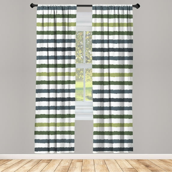 Ambesonne Striped Curtains, Geometric Brush Style Print, Pair of 28"x84", Peacock Green