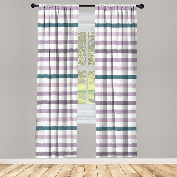 Ambesonne Striped Curtains, Geometric Brush Style Print, Pair of 28"x84", Purple Grey