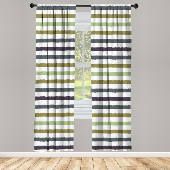 Ambesonne Striped Curtains, Geometric Brush Style Print, Pair of 28"x95", Pale Green