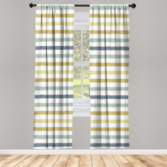 Ambesonne Striped Curtains, Geometric Brush Style Print, Pair of 28"x95", Pastel Yellow