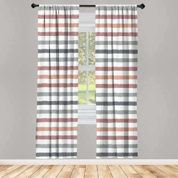 Ambesonne Striped Curtains, Geometric Brush Style Print, Pair of 28"x95", Peach Bluegrey