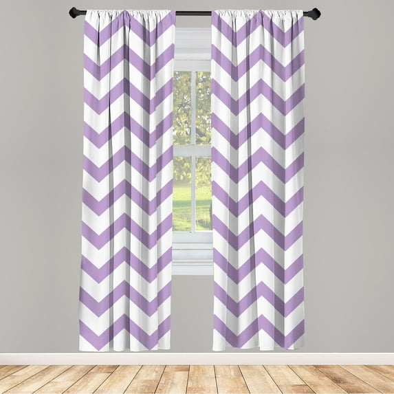 Ambesonne Striped Curtains, Modern Summer Zigzag Tile, Pair of 28"x95", Lilac White