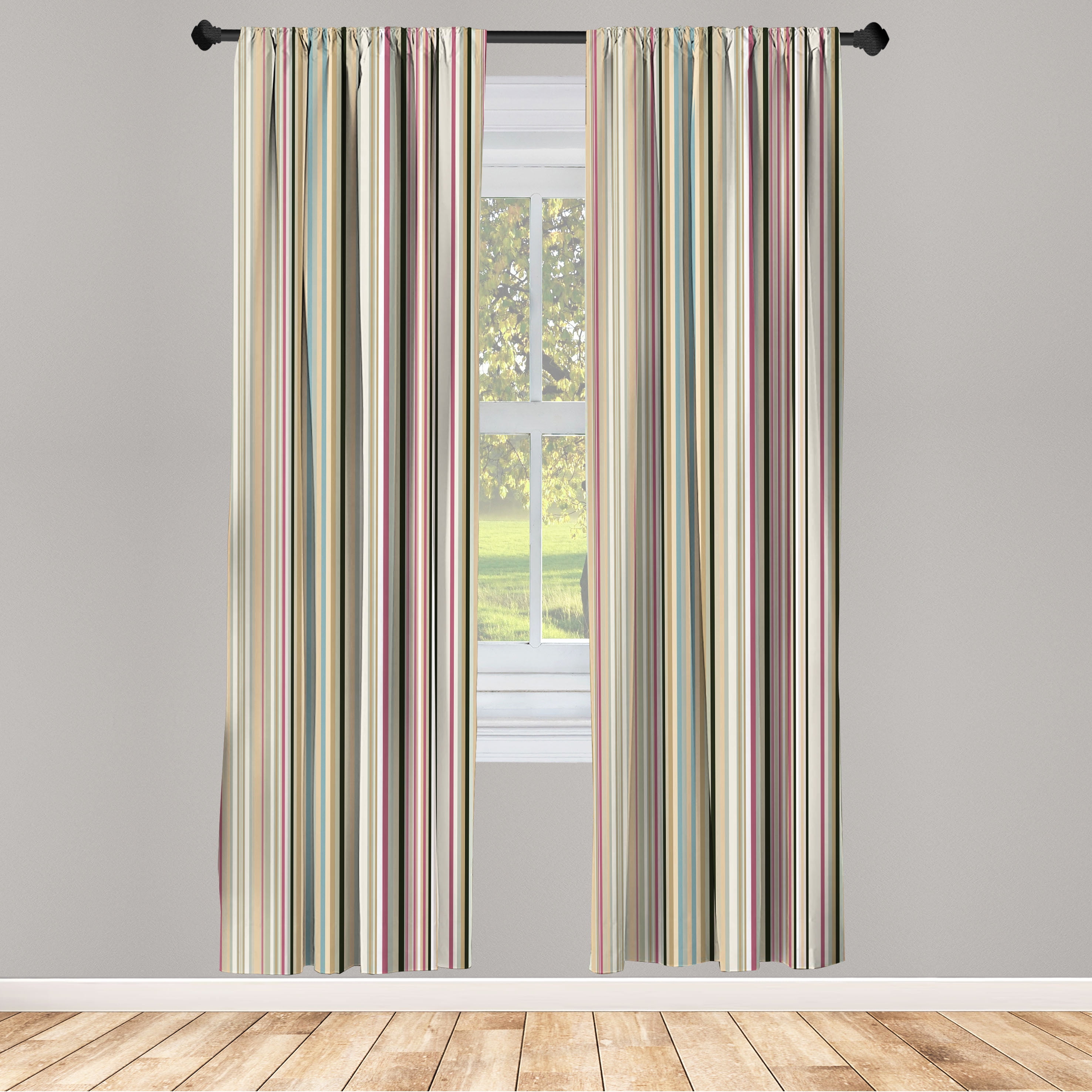 Multicolor Striped Light-Filtering Microfiber Curtain Panels, 28" x 63"