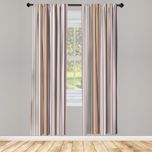 Ambesonne Striped Curtains, Print of Colorful Stripes, Pair of 28"x63", Maroon White