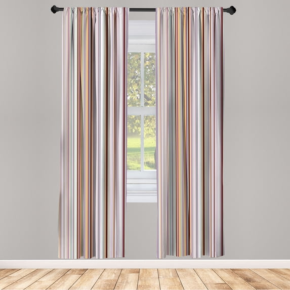 Ambesonne Striped Curtains, Print of Colorful Stripes, Pair of 28"x84", Maroon White