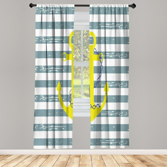 Ambesonne Striped Curtains, Ship Anchor Chain Marine, Pair of 28"x63", Blue Grey