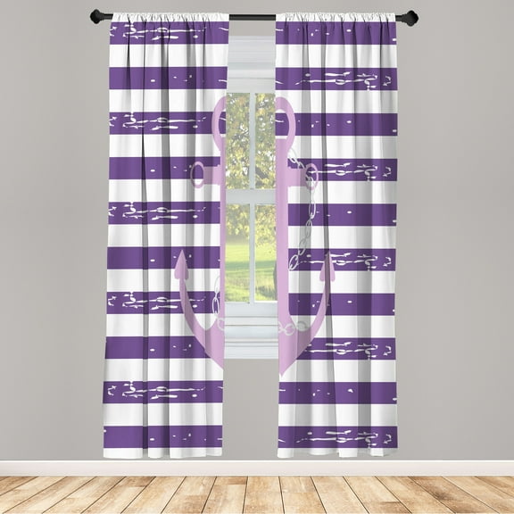 Ambesonne Striped Curtains, Ship Life Anchor Chain Art, Pair of 28"x63", Violet Mauve