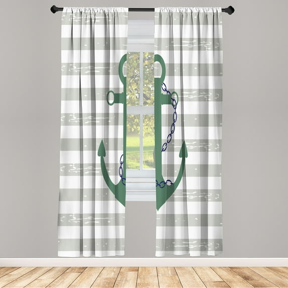 Ambesonne Striped Curtains, Ship Life Anchor Chain Art, Pair of 28"x95", Pale Tan