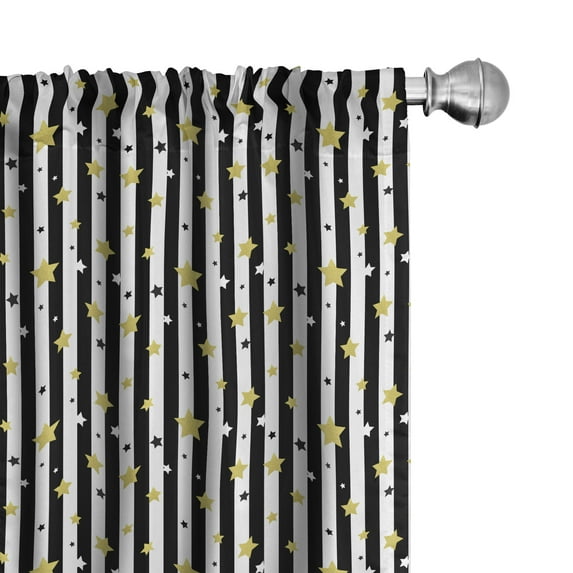 Ambesonne Striped Curtains, Vertical Lines Stars, Pair of 28"x84", Black White and Yellow